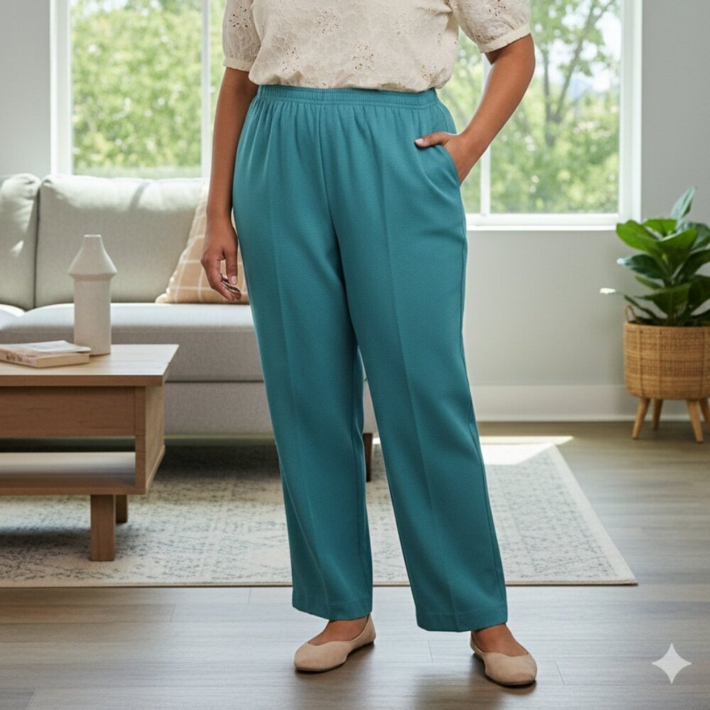 Alfred Dunner Aqua 16 Pull On Elastic Waist Proportioned Dress Pants